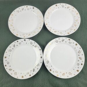 Set Of 4 Pampered Chef Celebration Dessert/Salad Plates Gold Stars 8"